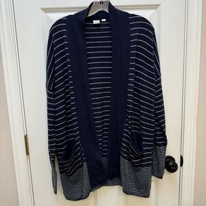 Gap Women's Merino Wool Cardigan Small Navy Blue Stripe Long Sleeve Open Front